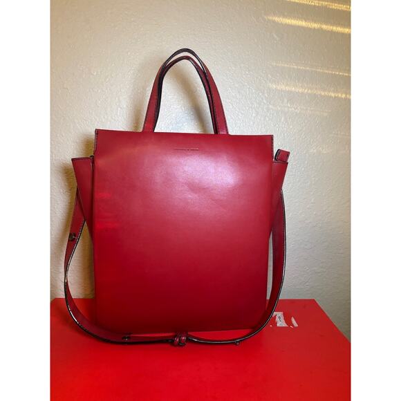 CHARLES & KEITH Tall Tote Bag Faux Large Leather RED - Picture 2 of 9